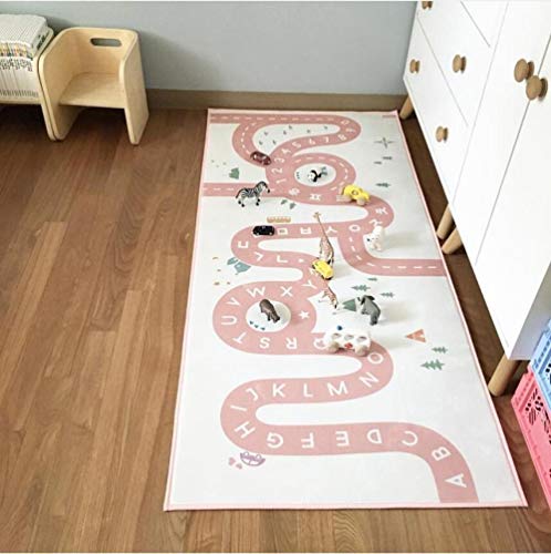 CMwardrobe Kinder Antirutsch Teppich Spielteppich Moderner Spielteppich Kinderzimmer Pink Adventure Road Ultrasoft Kurzflor Babydecke Matte 60×180CM