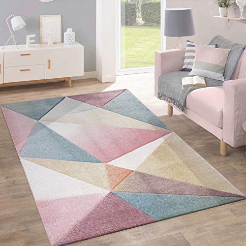 Paco Home Teppich Kurzflor Modern Trendig Pastell Geometrisches Design Inspiration Multi,...