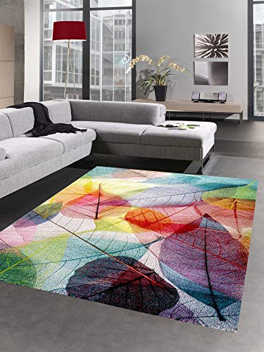 CARPETIA Teppich modern Designerteppich Blätter Laub bunt Größe 80x150 cm