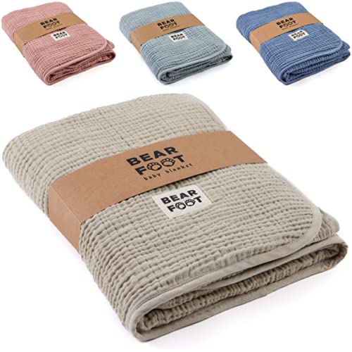 BEARFOOT Babydecke - Musselin Fleecedecke (Baumwolle, Fleece) flauschig weiche Kuscheldecke,...