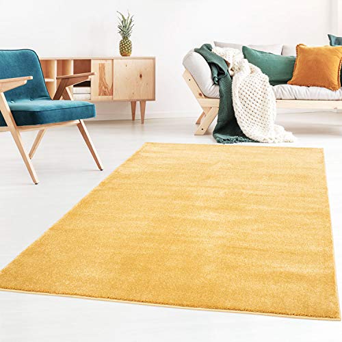 Taracarpet Kurzflor-Designer Uni Teppich extra weich fürs Wohnzimmer, Schlafzimmer, Esszimmer oder Kinderzimmer Gala gelb 080x150 cm