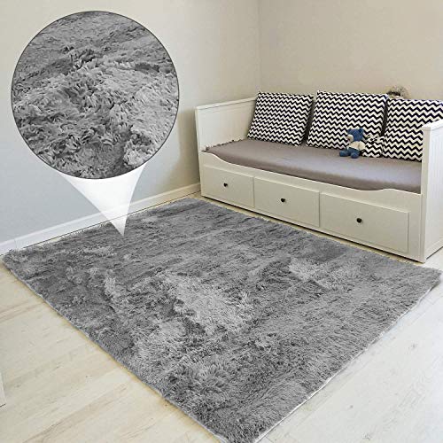 Hochflor Teppich wohnzimmerteppich Langflor 160 x 230 cm - Teppiche für Wohnzimmer flauschig Shaggy Schlafzimmer Bettvorleger Outdoor Carpet 1. Grau