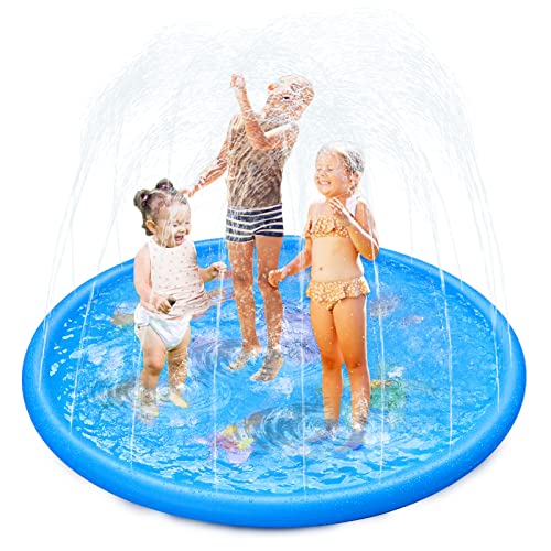 Anpro 170CM Splash Pad, Sprinkler Wasser-Spielmatte Splash Play Matte mit 15 Anti-Rutsch-Streifen, Sommer Garten Wasserspielzeug für Baby, Kinder, Hund und Haustiere