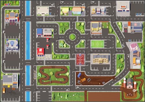 SkippiDoo Kinder Spielteppich Straße & Auto (200x140 cm) - abwaschbar, rutschfest &...
