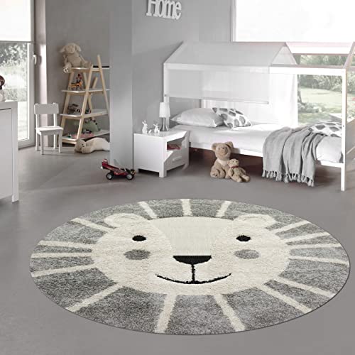 Teppich-Traum Kinderzimmer Teppich Baby Spielteppich 3D Optik High Low Effekt Löwe Creme grau weiß...