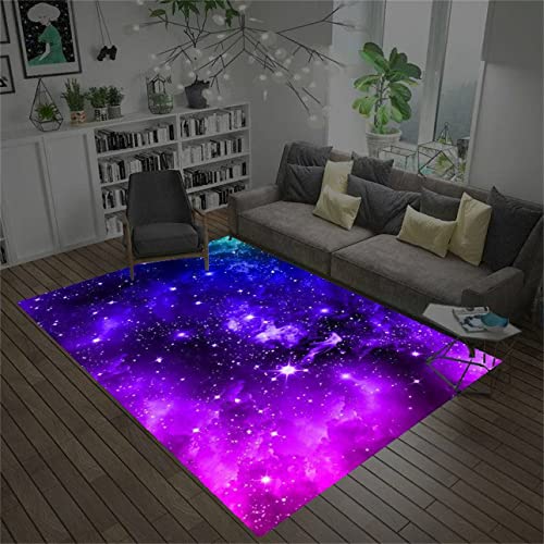 Star Galaxy Teppich, Wohnzimmerteppich Universum Planet Blau Lila Kinderteppich Junge Mädchen...