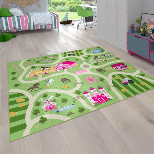 Paco Home Kinder-Teppich Für Kinderzimmer, Spiel-Teppich Mit Landschaft und Pferden, In Grün,...