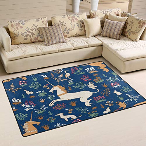MNSRUU Vintage Floral Tier Einhorn Teppich Anti-Rutsch Fußmatte Fußmatte Fußmatten für Kinderzimmer Schlafzimmer, Textil, Multi, 50 x 80 cm(1.7' x 2.6' ft)