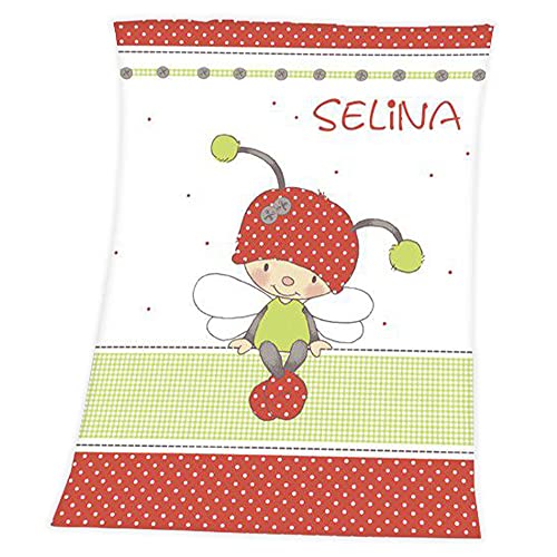 Babydecke mit Namen personalisiert - Motiv Käferchen - besticktes Geschenk für Mädchen und Junge