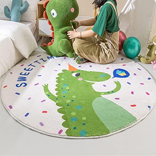 SWECOMZE Groß Kinder Teppiche, Flauschige Spielteppich Kinderteppiche, Runde Cartoon Tier Löwe Dinosaurier Kindermatte Krabbeldecke für Babyzimmer (Kleiner Dinosaurier,Durchmesser 80 cm)