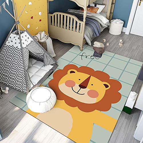 Spieldecke Teppich Kinderzimmer Kinderteppich Matte Mächtiges Löwe Grün Gelb soft Rutschfest Strapazierfähig Rug160×280CM