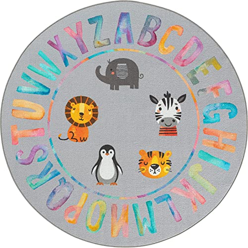 the carpet Happy Life Kinderzimmer, Kinderteppich, Spielteppich, Waschbar, Alphabet, Grau, 160 cm...