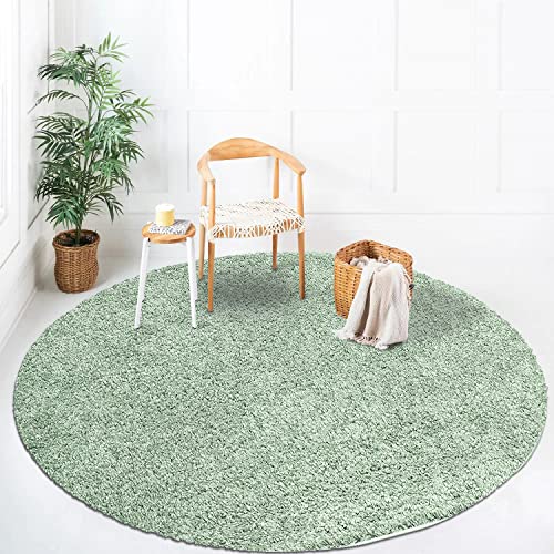 payé Teppich Rund Hochflor Shaggy - 120x120cm - Pastell Grün Einfarbig Uni Flauschig Modern Boho...