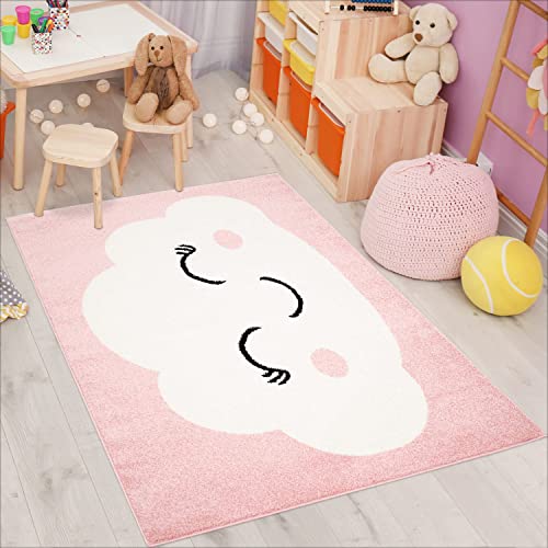 carpet city Kinderteppich Bubble Kids Flachflor mit Wolken-Motiv in Rosa für Kinderzimmer; Größe:...