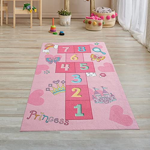 Teppich-Traum Prinzessinnen Hüpfspiel Kinder Spielteppich mit Schmetterlingen & Herzen in pink,...
