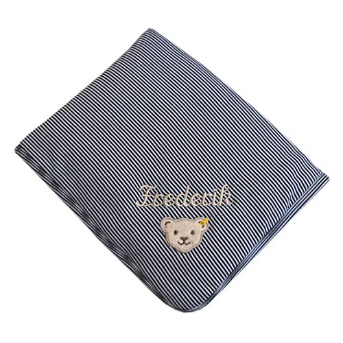 Steiff Babydecke mit Ihrem Wunsch Namen in der abgebildeten Stickschrift bestickt marine blau fein...
