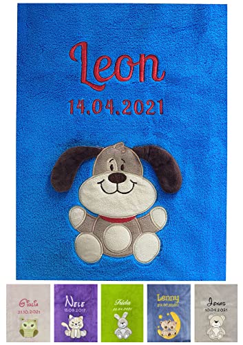 KIDDI-MEDIA Babydecke mit Name und Geburtsdatum Bestickt / kuschelig weich / 1A Qualität (Blau -...