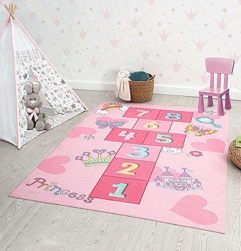 the carpet Happy Life Kinderzimmer, Kinderteppich, Spielteppich, Waschbar, Zahlenteppich, Hüpfteppich, Zahlen, Pink, 160 x 220 cm