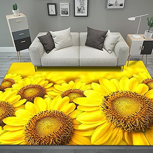 QPCGRA Teppich, GELBE Sonnenblume, Blume, Blumen, Teppich rutschfest, Kurzflor Wohnzimmer Teppich,...