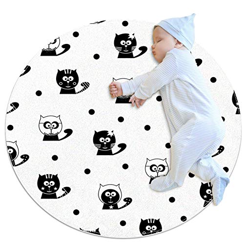 Baby Spieldecke Schwarzweiss-Katze Kinderteppich Rutschfest Spielteppich Kinderzimmer Babyteppich Weich 70x70cm