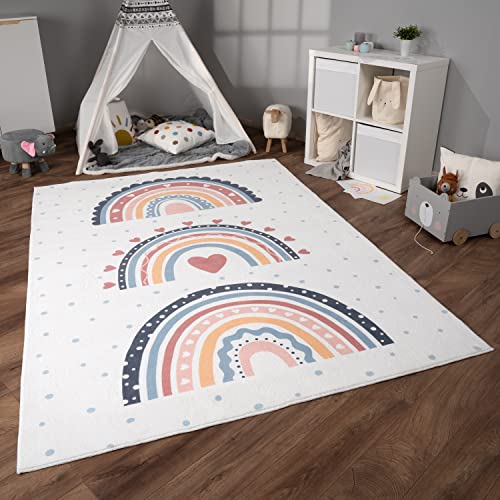 Paco Home Teppich Kinderzimmer Kinderteppich Spielteppich Kurzflor rutschfest Krone Herzen Punkte...