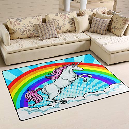 Use7 Farbiger Einhorn-Teppich in Regenbogenfarben, Wolkenform, Teppich für Wohnzimmer, Schlafzimmer, 50 x 80 cm