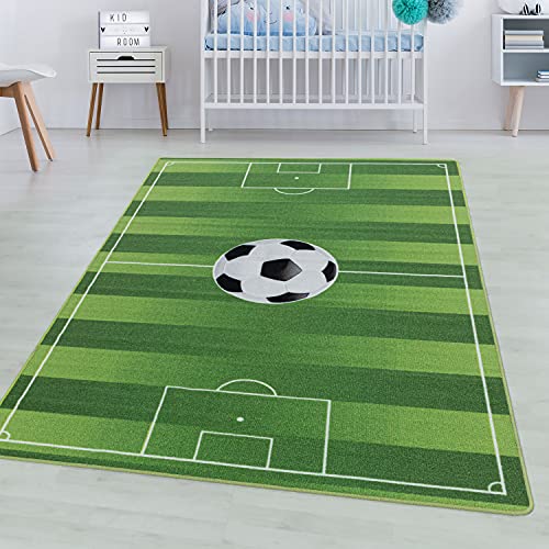 SIMPEX Kinderteppich Fußballstadion 120 x 170 cm Grün Rechteckig - Kurzflor Teppich Kinderzimmer...