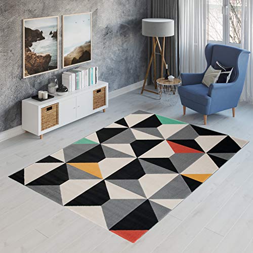 TAPISO Canvas Modern Teppich Kurzflor | Designer Jugendteppich mit Geometrisch Muster in Grau...
