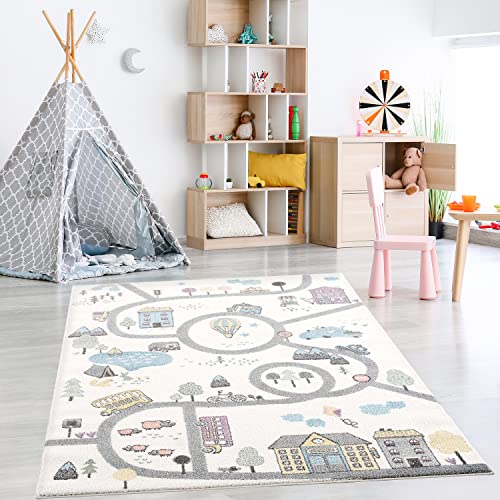 payé Teppich Kinderzimmer - Pastellfarben - 120x160cm - Flachflor Spielteppich Kinderteppich im...