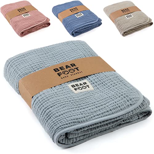 BEARFOOT Babydecke - Musselin Fleecedecke (Baumwolle, Fleece) flauschig weiche Kuscheldecke,...