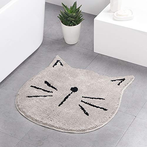 LAOSHIZI Badematten Karikatur Katze Anti-Rutsch Badteppich Weich Wasserabsorbierende Badteppich Wohnzimmer Eingang Teppich Grau