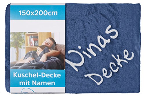 Wolimbo Kuscheldecke - 200 x 150cm - dunkelblau - personalisierbar - Wohndecke mit Wunsch Name/Motiv - weiche Decke - bestickte Couchdecke - Schlafdecke