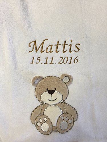KIDDI-MEDIA Babydecke mit Name und Geburtsdatum Bestickt / kuschelig weich / 1A Qualität (Weiss -...
