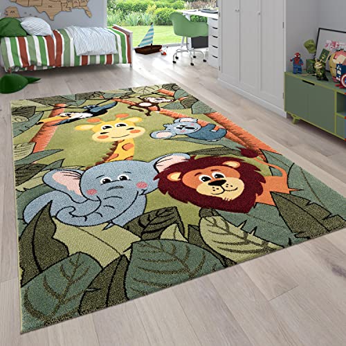 Paco Home Kinderzimmer Kinderteppich für Jungen mit Tier u. Dschungel Motiven Kurzflor,...