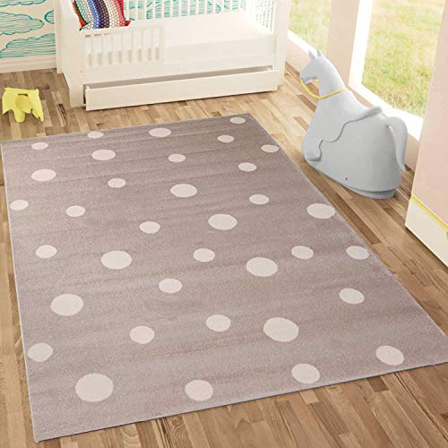 Jimri Kinderteppich DOTS l Pünktchen Gepunktet l Öko-Tex Siegel | Farbe: Beige Blau Rosa |...