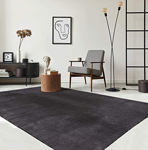 the carpet Relax Moderner Flauschiger Kurzflor Teppich, Anti-Rutsch Unterseite, Waschbar bis 30 Grad, Super Soft, Felloptik, Anthrazit, 80 x 150 cm
