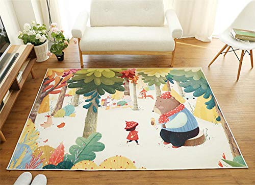 Pgron Home Kinderteppich Polyester Kurzhaar Teppich Cartoon Dschungel Tier Mädchen Kleiner Bär Geeignet für Dekoratives Wohnzimmer Kinderzimmer, 120 × 160CM