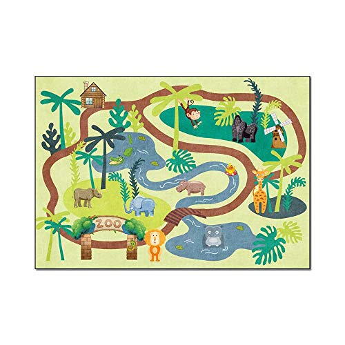 Kinder-Teppich Kinderzimmer Spiel-Teppich Niedlicher Cartoon-Zoo-Grünwald 200×300CM