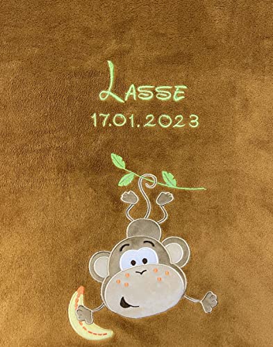 KIDDI-MEDIA Babydecke mit Name und Geburtsdatum Bestickt/kuschelig weich / 1A Qualität (Braun -...