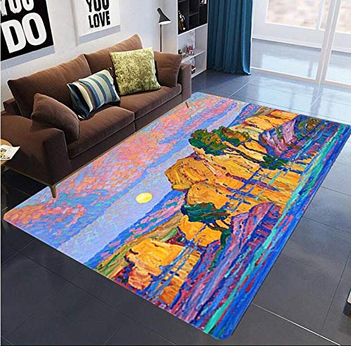YQZS Home Teppich Kurzflor Modern Trendig Teppich Ölgemälde Berge Großflächiger Teppich Home...