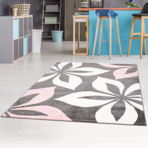 carpet city Teppich mit Blumen Moda Modern Flachflor in Rosa für Wohnzimmer, Kinderzimmer; Größe: 160x225 cm