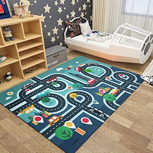AXHMZYD Kinderteppich Straßenteppich Kinderzimmerteppich Spielteppich für für Junge Mädchen Blau...