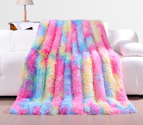 KANKAEU Kuscheldecke Flauschig, 200×220cm Decke mit Regenbogen, Weich & Warme Flauschige Decke,...