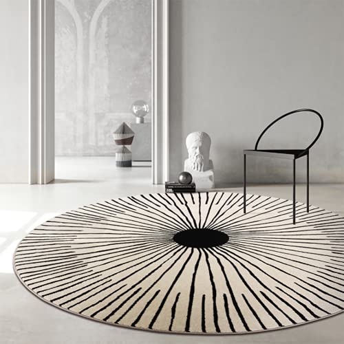Freyamy Rund Teppich Groß für Wohnzimmer Modern Designer In-und Outdoor Teppich 120cm Weiß Muster...