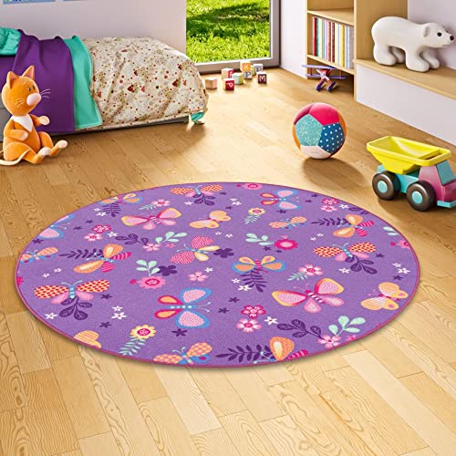 Snapstyle Kinder Spiel Teppich Schmetterling Lila Rund in 7 Größen