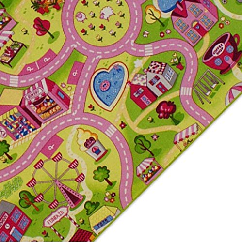 Kinderteppich Spielteppich Straßenteppich Sweet City Rosa Pink Kinderzimmer Häuser Teppich für...