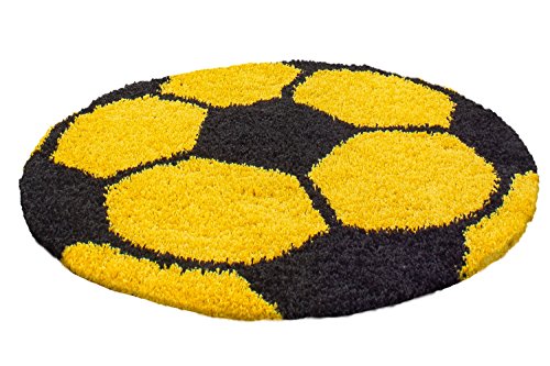 Unbekannt Kinderteppich Hochflor Fussball Basketball Rund Kinderzim. 100 cm und 120 cn Rund, Farbe:Yellow, Größe:100 cm Rund