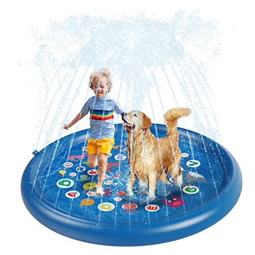 QPAU Sprinkler für Kinder, Spritzschutz, Baby-Pool zum Lernen, aufblasbares Wasserspielzeug, 152,4 cm Outdoor-Pool für Babys und Kleinkinder (transparent), blau