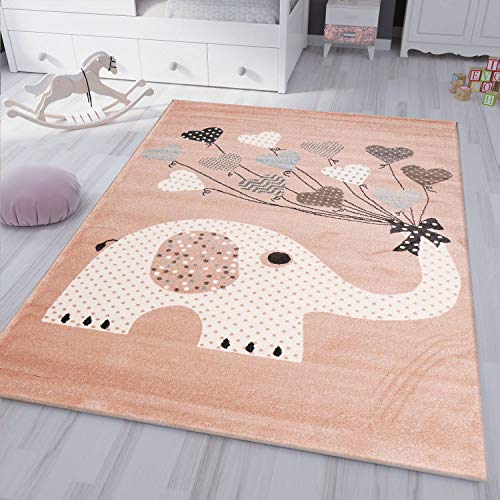 VIMODA Kinderteppiche Herzen mit Ballons Elefant | Kinderteppich für Mädchen und Jungs | Teppich...
