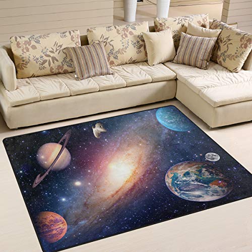 Use7 Teppich mit Weltraummotiv, Planeten und Sterne, für Wohn- oder Schlafzimmer, 160 x 122 cm